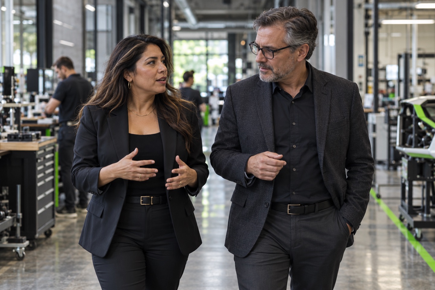 Directivos conversando sobre innovación y desarrollo comercial en un entorno productivo
